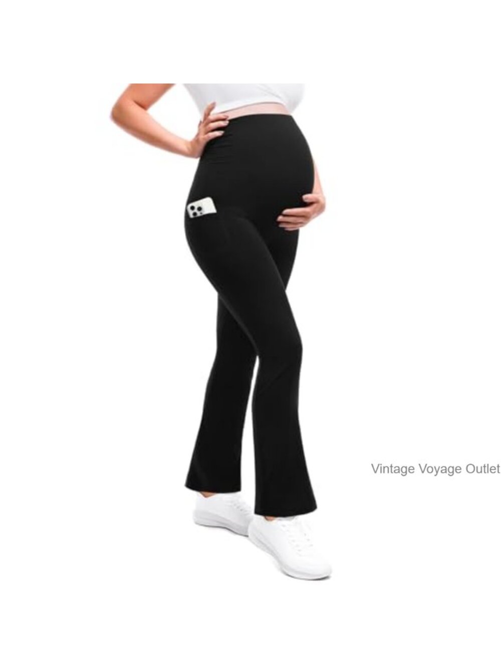 Maternity Flare Leggings with Pockets High Waisted Belly Support Yoga Pants